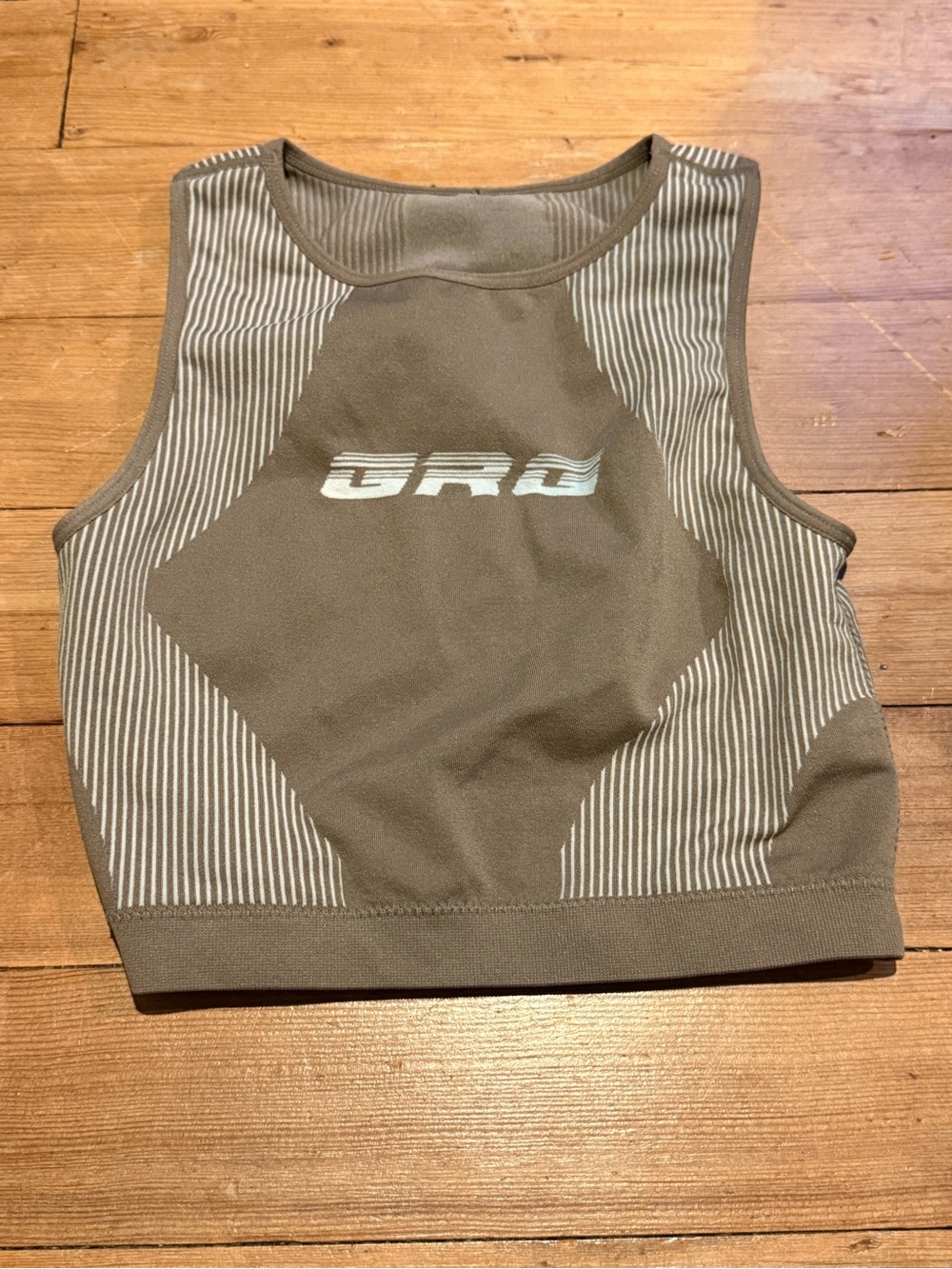Garage Olive Gray Striped Athletic Crop Tank